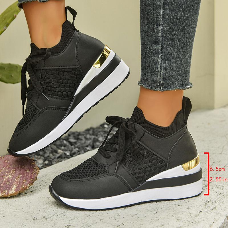 

Модные дышащие сетчатые кроссовки для ходьбы для женщин больших размеров, модные черные кроссовки на танкетке, женские легкие нескользящие носки, повседневные кроссовки 43 чёрный
