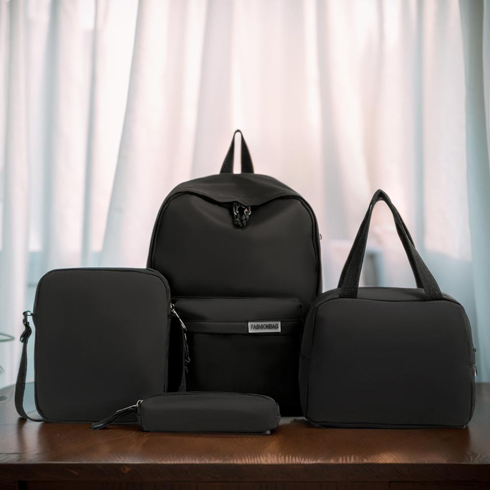 

4 шт. рюкзак набор школьный рюкзак комплект водонепроницаемый однотонный сумка для обеда легкая модная сумка через плечо чёрный