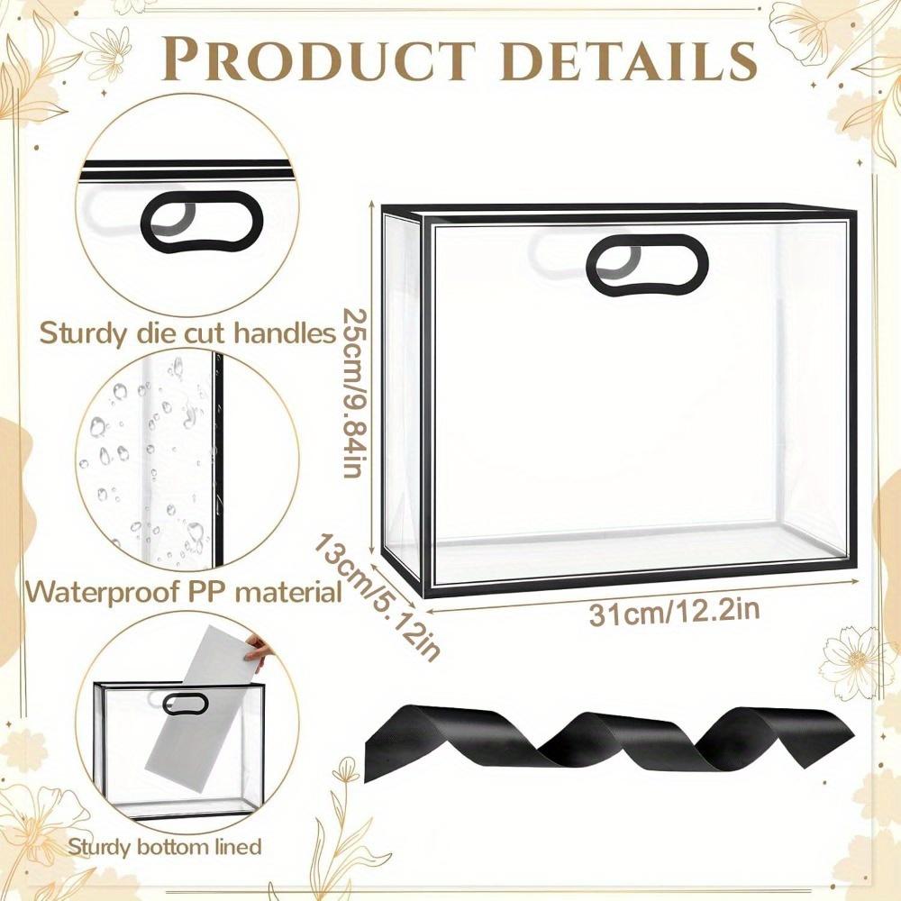 5pcs Plastic Gift Bags with Handle and Ribbon Clear Treat Bags Reusable Thank You Gift Bags Party Favors Bags Gift Wrap Bag