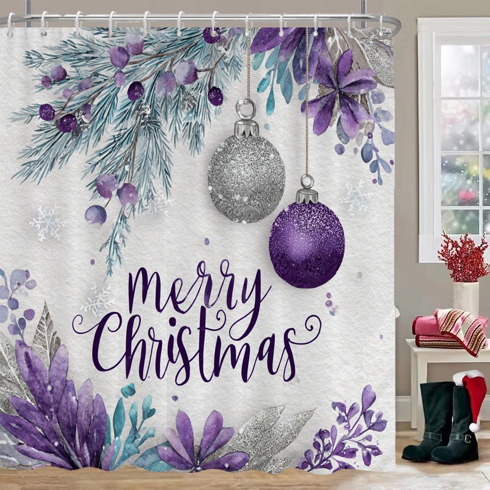 GAEMerry Christmas Shower Curtain, Bathroom Curtain, Christmas Bell Shower Curtain, Home Decoration Christmas Curtain with Hoo