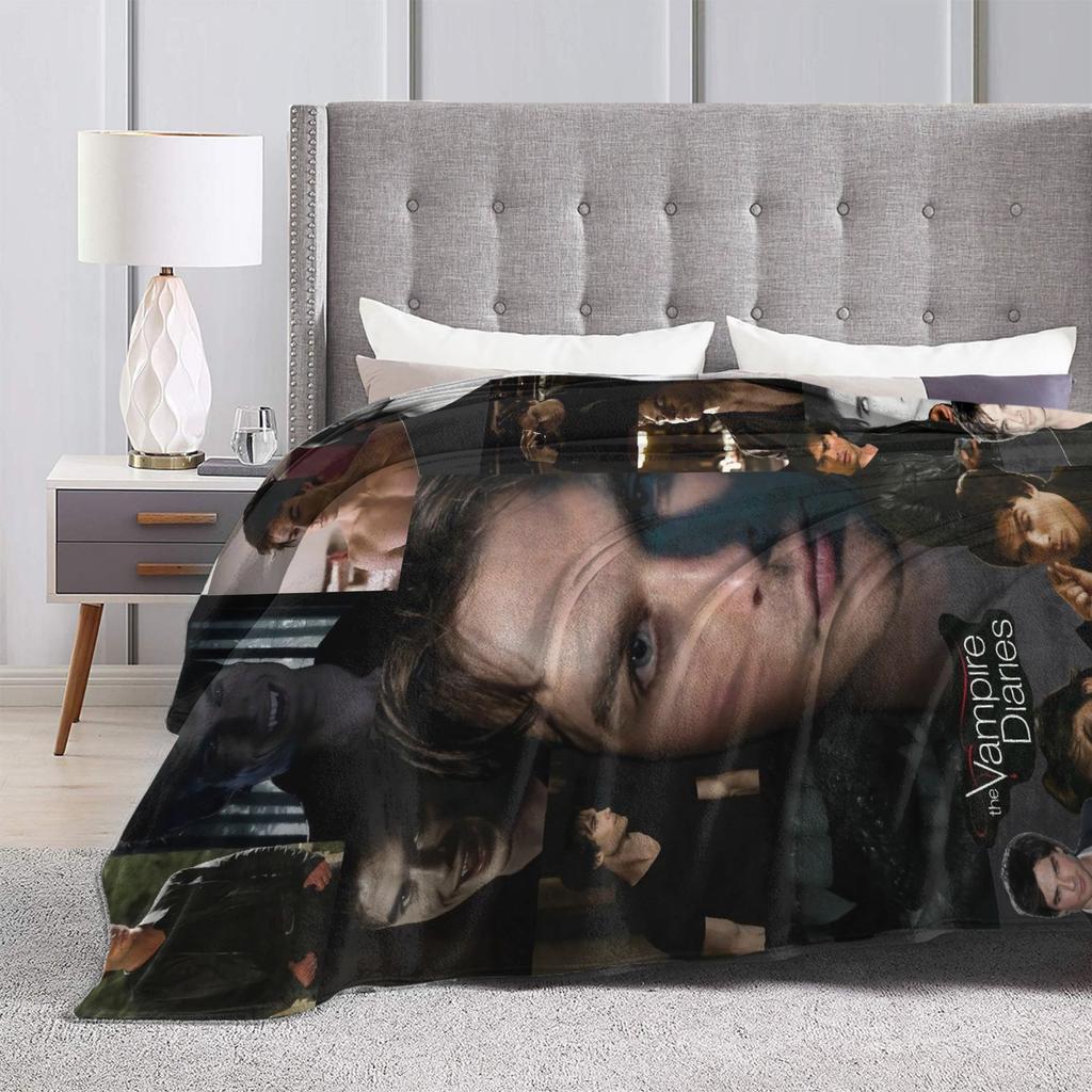 The Vampire Diaries Damon Salvatore TV Series Flannel Blankets Warm Throw Blanket for Couch Bed Travel Bedspread Sofa Bed Cover