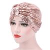 Muslim Indian Women Shiny Sequin Pleated Turban Hat Chemo Cap Bandana Headwrap