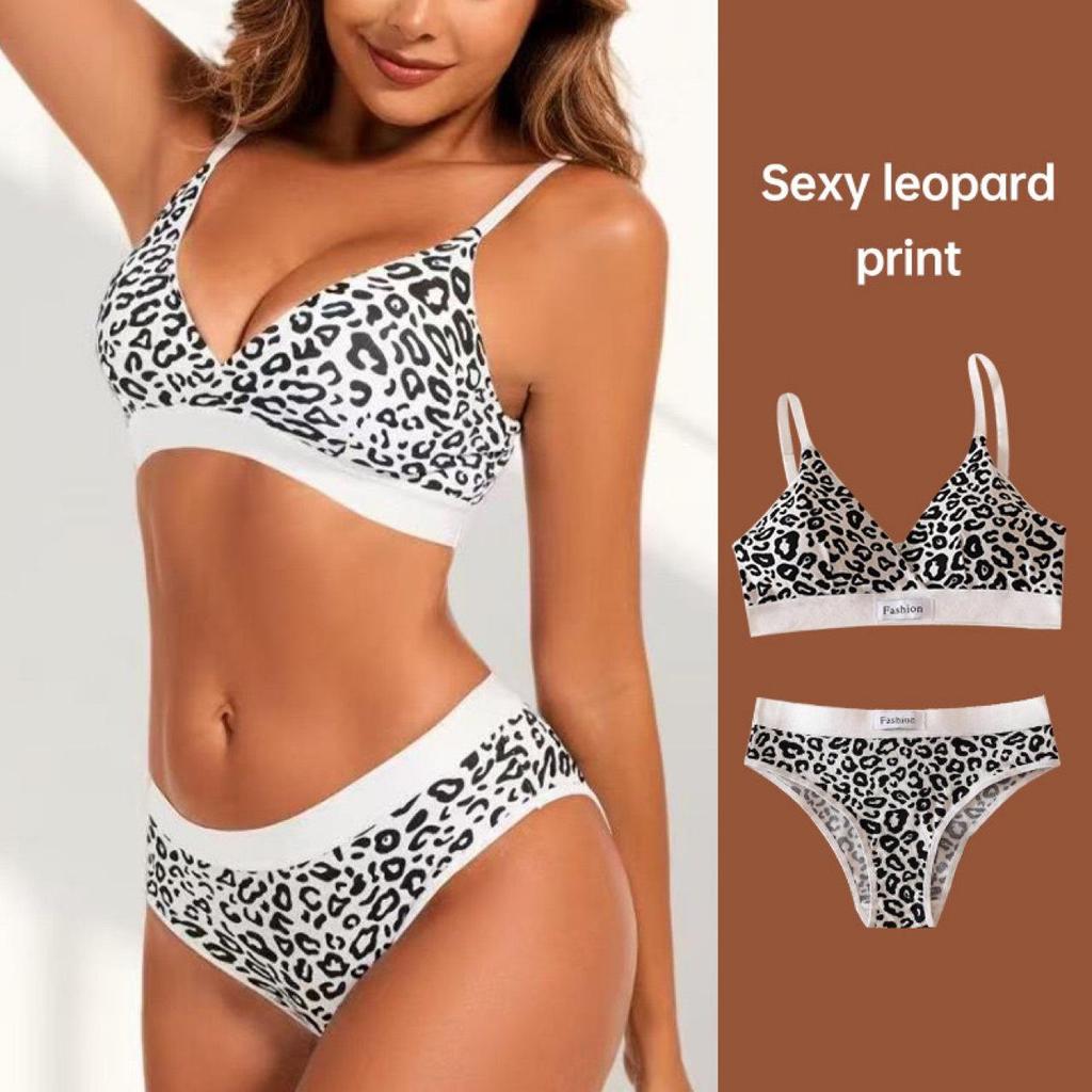 Leopard Print Seamless Wireless Bra with Adjustable Straps - European, American, Southeast Asian Styles