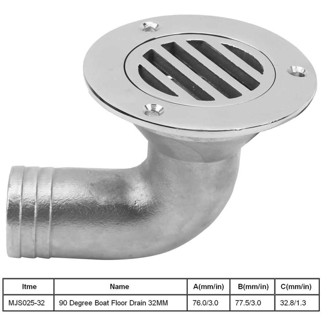 Boat Floor Drain 316 Stainless Steel Marine 90 Degree Boat Floor Deck Water Drain