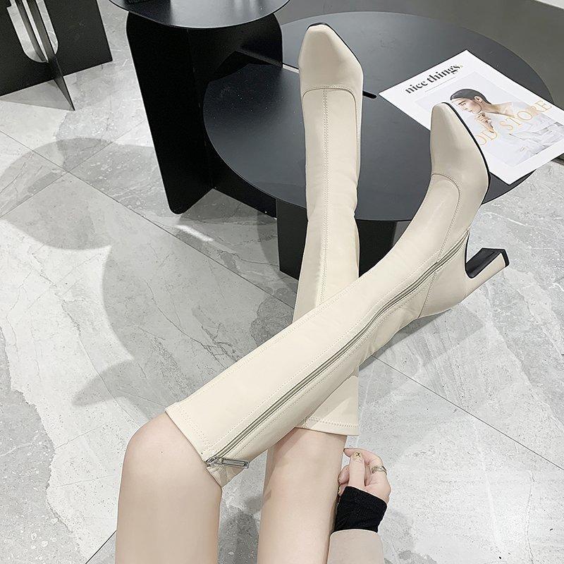 Fashion Knee-high Square-toe Booties Women's Outerwear Autumn Winter Fashion Casual Motorcycle Boots High Heel Zipper Back Design