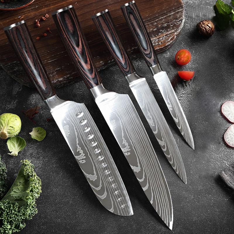 8pcs Stainless Steel Kitchen Knife Set Wooden Handle Kitchen Sharp Knife Set Cutting Meat, Boning Knife, Vegetable Knife and Fruit Knife