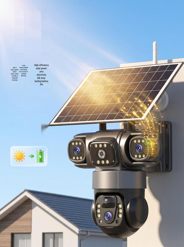 V380 4G Solar PTZ Camera: Tri-Lens, Low Power, Full-Color HD Night Vision for Southeast Asia Surveillance