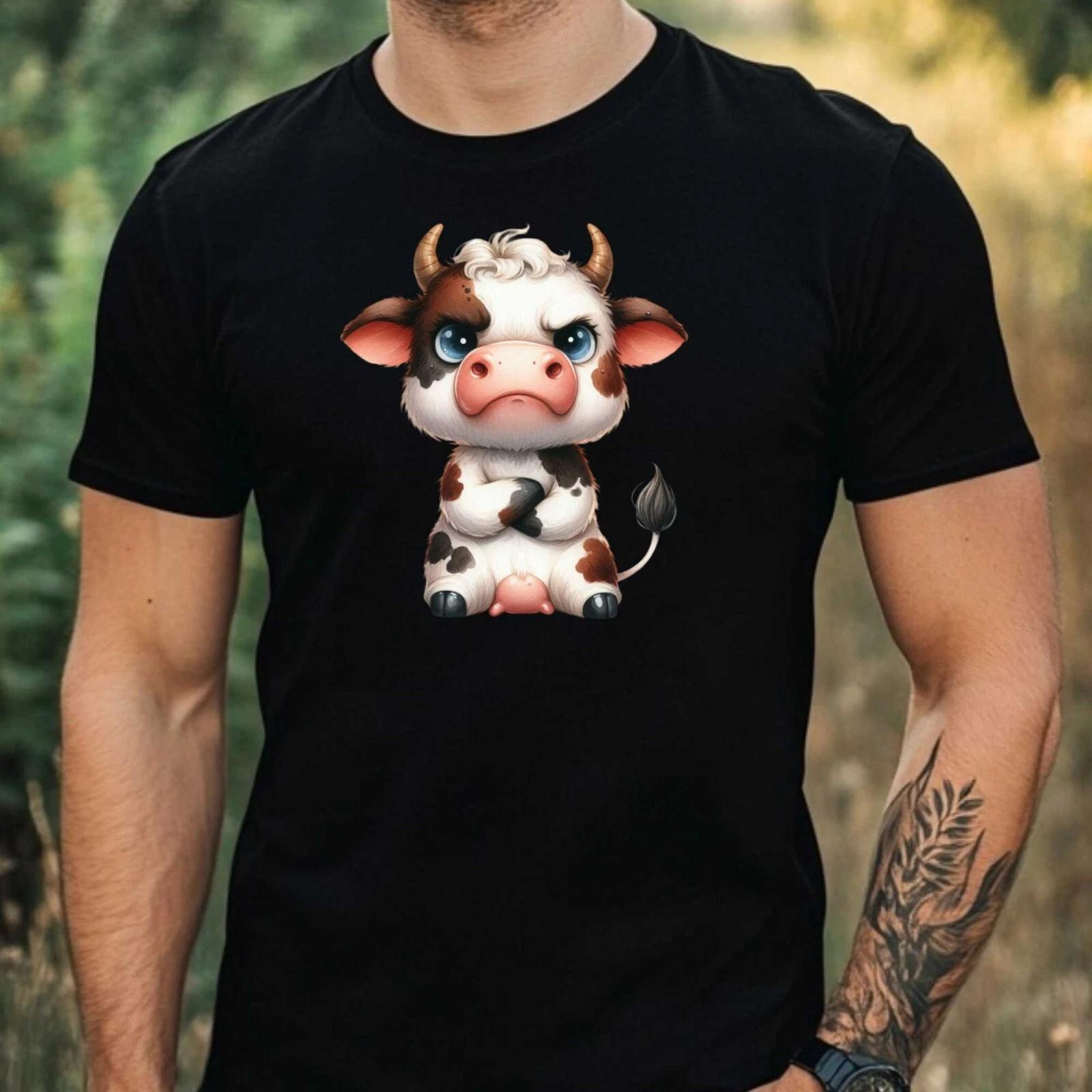 T-Shirt Herren Lustige Mürrische Kuh Motiv Baumwolle Größe XS bis 5XL XXXXL