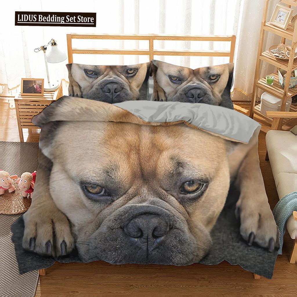 English Bulldog Duvet Cover Puppy Resting On A Sofa Funny Animal Photography Canine Decorative Seal Brown White Brown For Adults