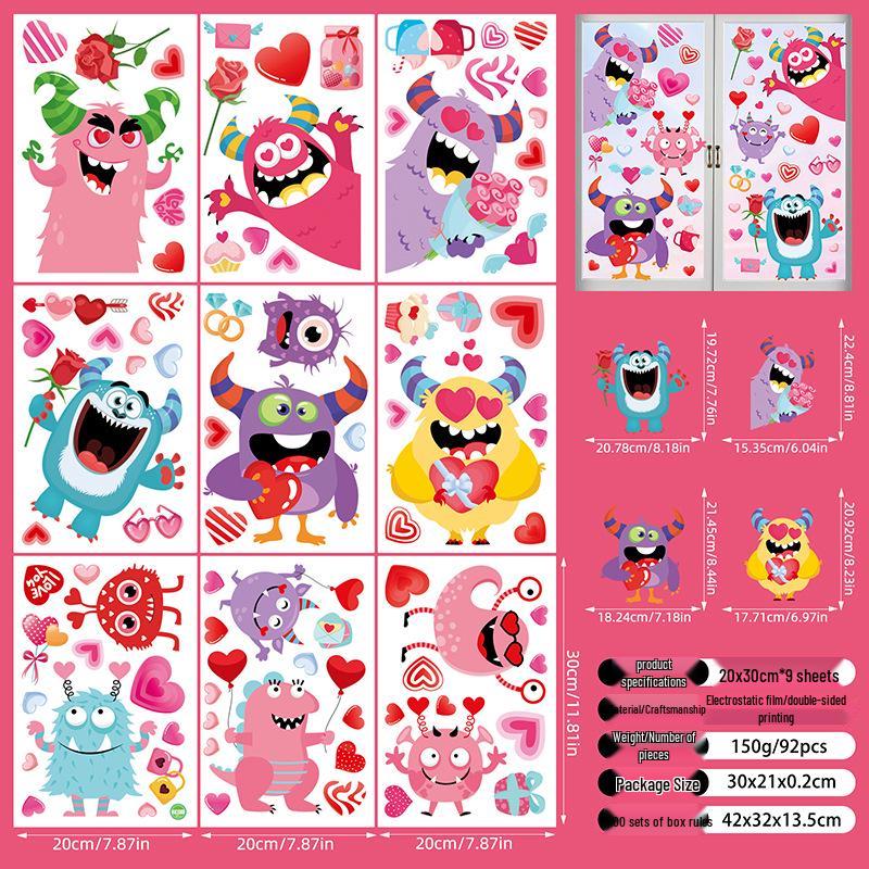 Valentine's Day 3D Heart Glass Stickers - Festive Window Decorations