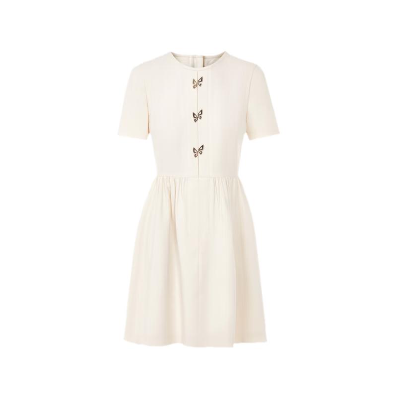 Lanzhi Acetate Round Neck Waist-Cinching Dress XL