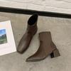 Autumn and Winter New Chunky Mid-heel Square Ankle Boots for Women Knitted Apricot Skinny Socks Single Boots