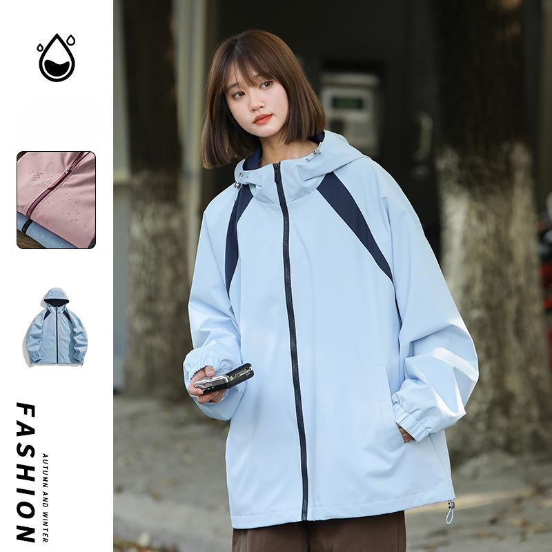 Lovers' storm jacket men and women's new autumn fashion brand waterproof windproof jacket loose hooded coat