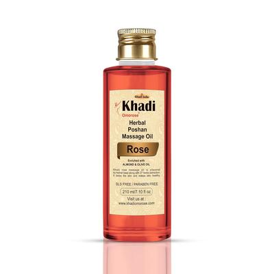 Khadi Omorose Rose olejek do masażu (Wzbogacony olejem migdałowym, oliwą z oliwek, olejem jojoba, olejem sezamowym i witaminą E)-210 ml