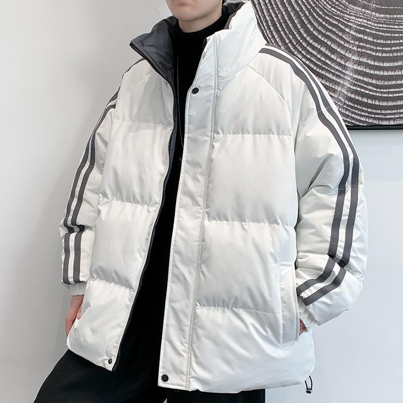 

Padded jacket men s winter bread jacket top public version solid color stand-up collar cotton jacket thickened warm cotton jacket trend M білий