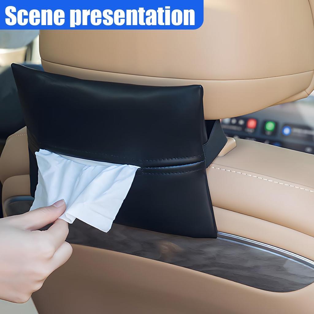 YoRise Car Tissue Holder, PU Leather Car Napkin Holder with Adjustable Strap, Center Console Tissues Box Cover, Sun Visor Organizer Keep Auto Tidy,