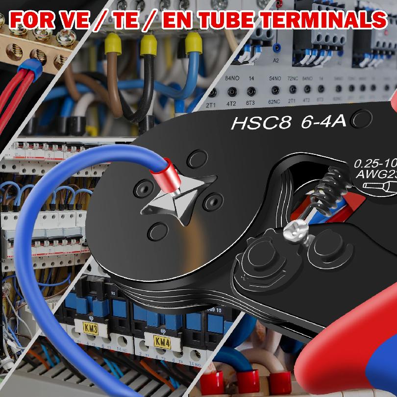 HSC8 6-4A Crimping Tool 0.25-10mm for Ferrule Tubular Terminals ² 23-7AWG Ferrule Crimping Clamp Set Wire Head Electrician Tools