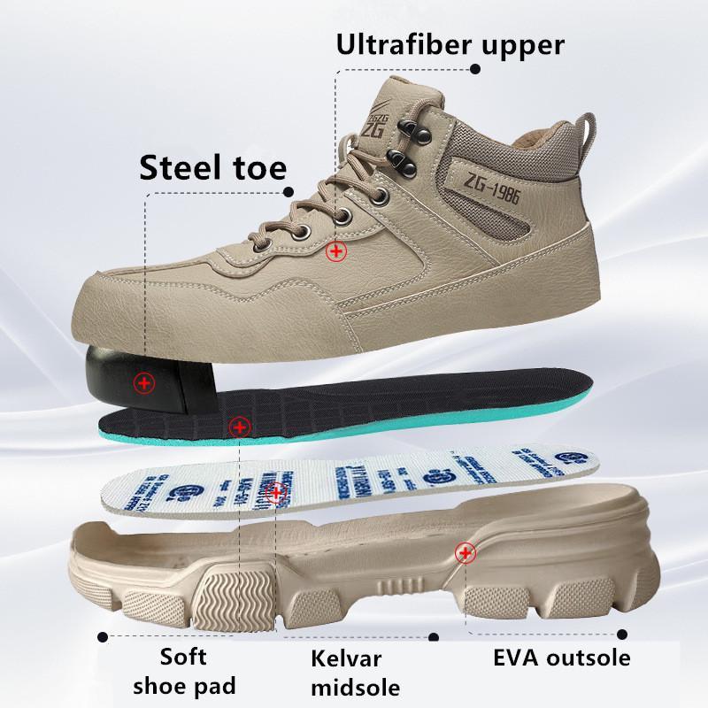 High Top Safety Shoes Men's Lightweight Steel Toe Work Boots Wear-resistant Protective Shoes