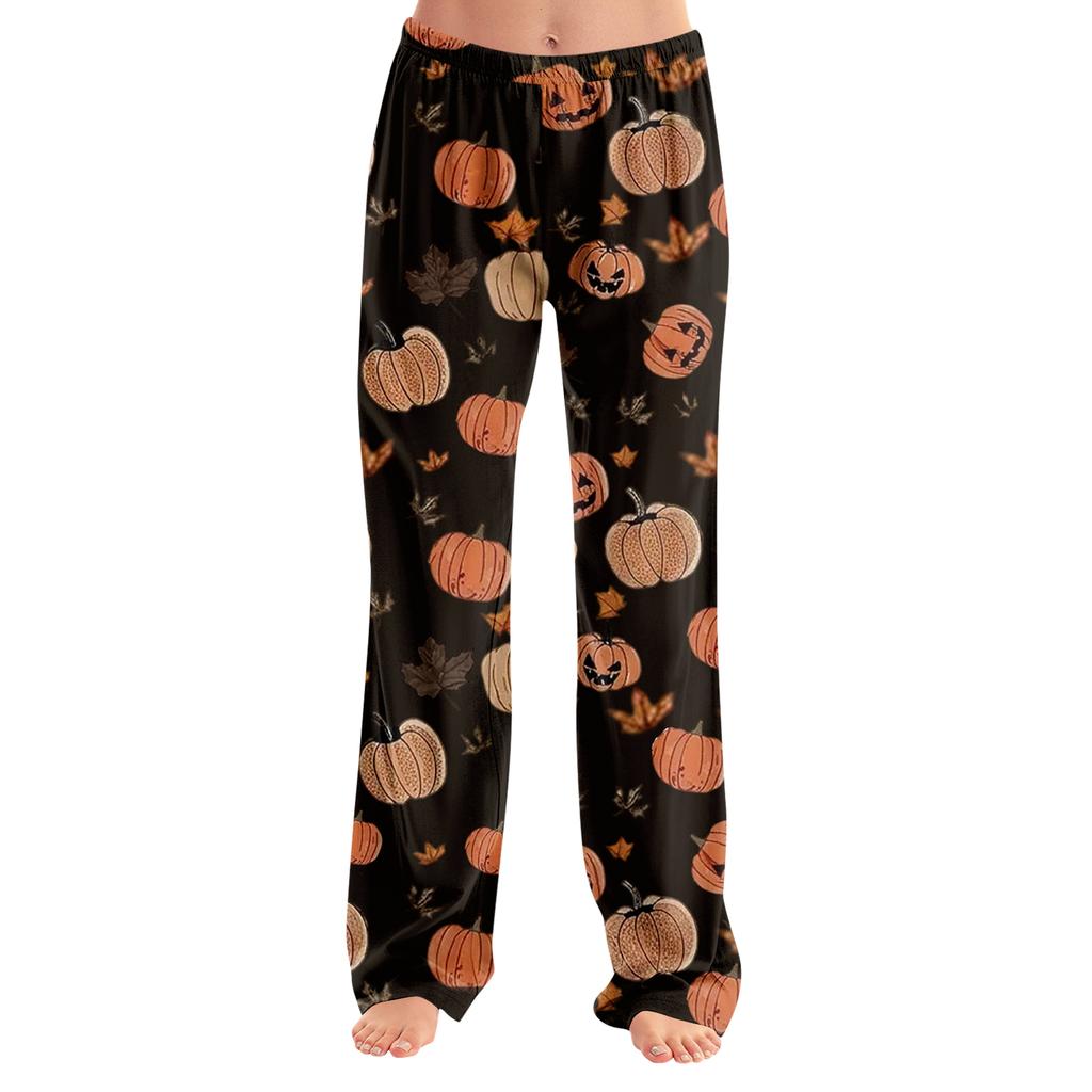 Women's Halloween Print Loose Fit Pajama Pants for Casual and Sleepwear - No Drawstring
