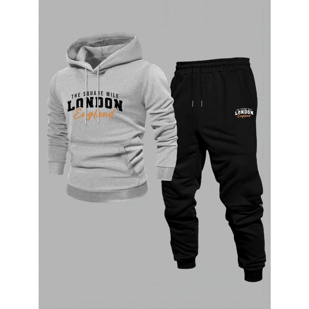 

Men S Two Piece Casual Hoodie Set with Drawstring, Suitable for Autumn And Winter, Featuring a Loose Fitting Top And Matching Sweatpants XXL