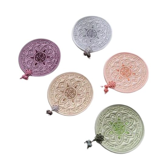 Korean Traditional Lotus Flower Quilted Coaster Set 5 Piece Set