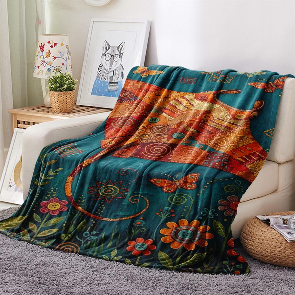 1PC Bohemian Animal Art Print FlAannel Blanket, High Quality Comfortable for All Seasons, Home Decor, Warmth and Comfort