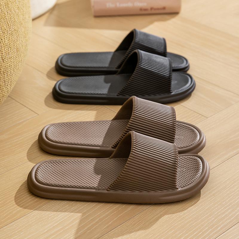 Unisex Simple Solid Color Striped Home Slippers Women Comfy EVA Flat Non Slip Bathroom Slippers Ultralight Travel Hotel Slippers