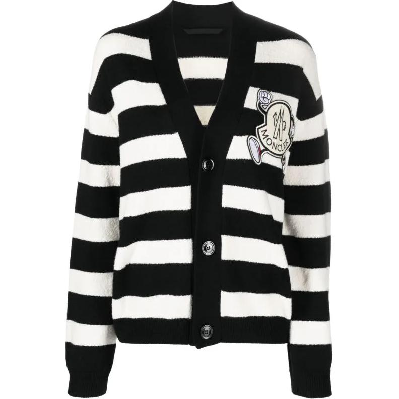 Moncler SS23 Color Block V-Neck Single-Breasted Long Sleeve Knit Sweater Men sweater Black I10919B00010M2672P90