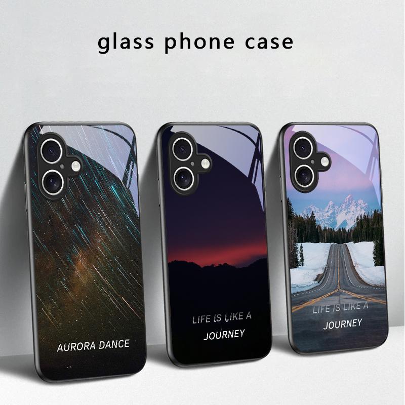 Lake Aurora Ice Surface For iPhone 17 Air 16 E 15 Plus 14 Pro Max 13 12 Mini 11 5 6 7 8 Plus XR XS Max SE Black Glass Phone Case