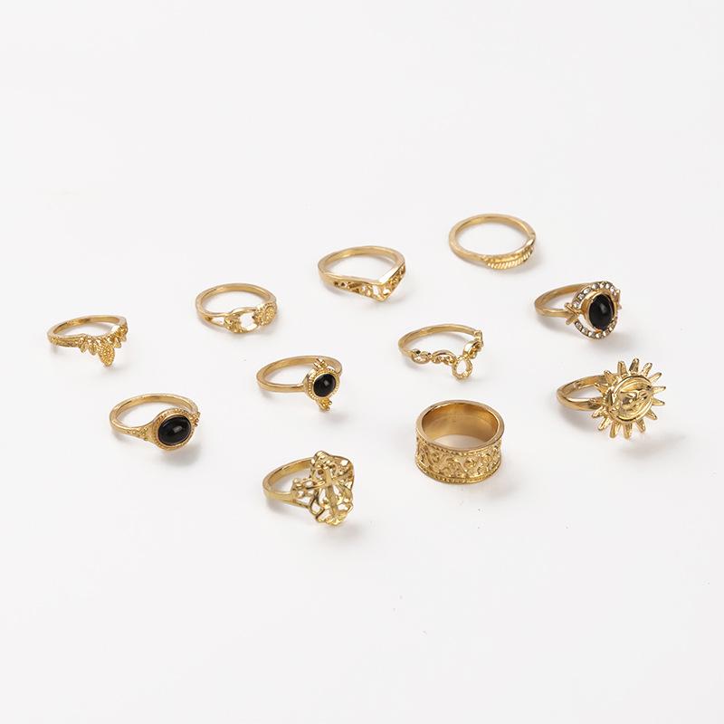 Jewelry Fashion Diamond Set Black Diamond Hollow Carving Sunflower Totem 10-Piece Ring