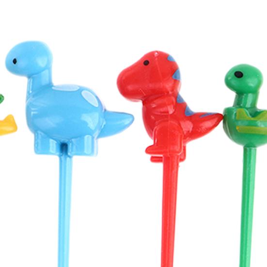6Pcs/Set Fruit Fork Anti-slip Cartoon Plastic Dinosaur Shaped Bento Stick Party Supply