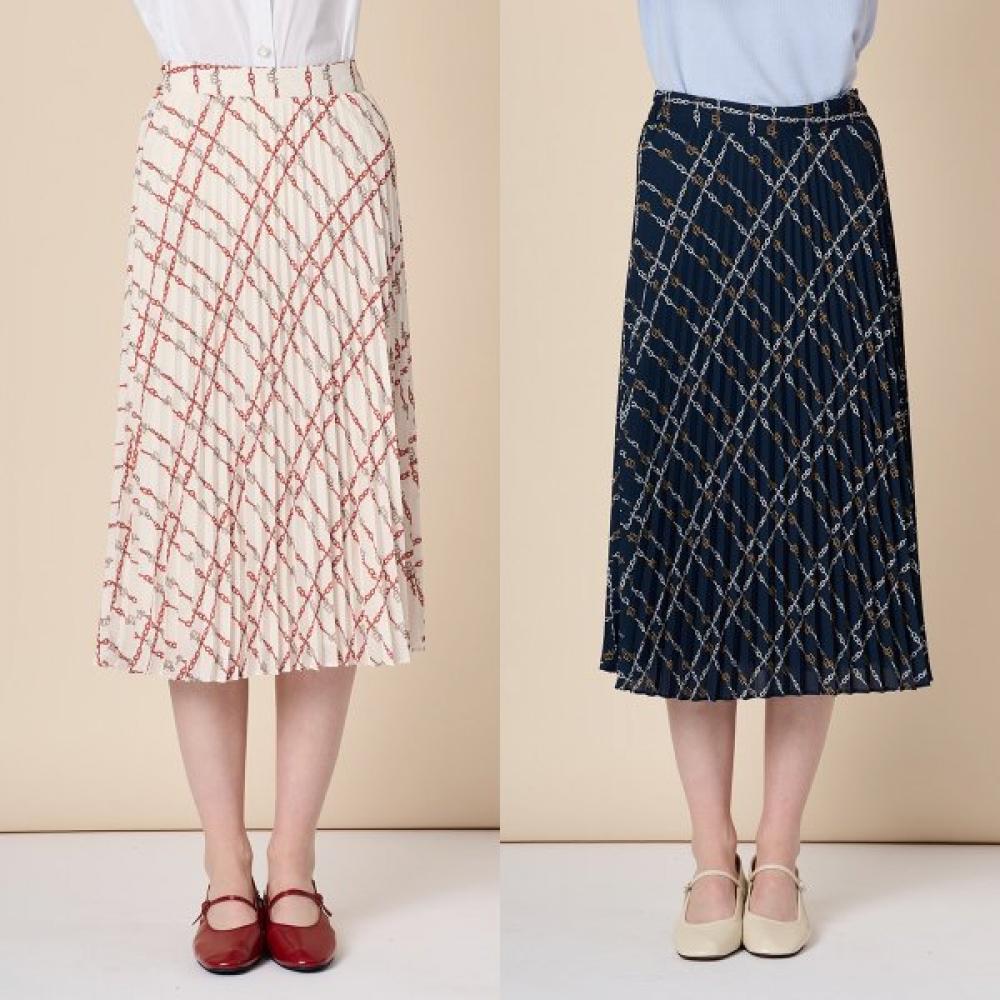 

Bcbg Printing Pleats Banding Skirt B3s2s205 Navy (55)/55