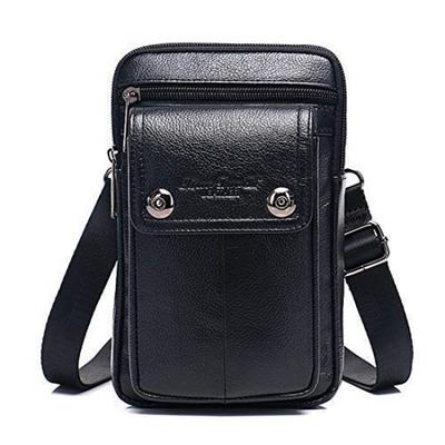 Ateng Mini Shoulder Bag with Smartphone Leather Belt Stylish Genuine Cowhide 5 Crossbody Style Men's Storage, Compact, Multifunctional, Outdoor,