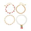 Sweet And Cool Wind Dripping Oil Cherry Fruit Bracelet Set, Simple Imitation Pearl Beaded Chain Jewelry