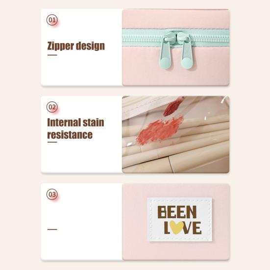 Open Flat Makeup Bag Travel Cosmetic Bag with Padded Handle Large Capacity Toiletry Bag with Brush Pouch for Business Trip Vacation