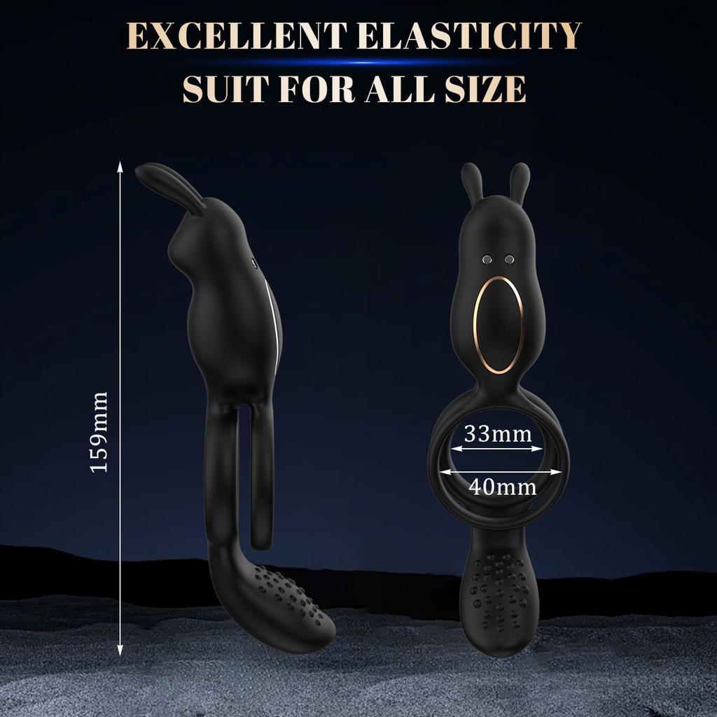 Vibrating Cock Ring with Rabbit Clitoral Stimulator Testicle Massager Penis Ring Vibrator Couples Adult Sex Toys for Men Women