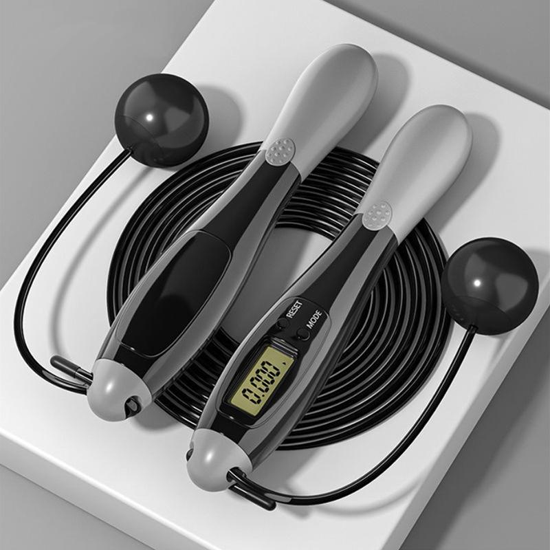 

Dual Purpose Wired/Cordless Electronic Skipping Rope Gym Fitness Intelligent Skipping Rope with LCD Screen (with Cordless Ball) Black/Grey