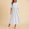 Plus-size Loose Cotton Linen Round Neck Pocket Five-quarter Sleeve Mid-length Dress