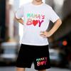 Jungen 2-teiliges Outfit mit Aufdruck „MAMA'S BOY“, Kurzarm-T-Shirt und Shorts-Set für Kinder im Alter von 5-14 Jahren, Weiß, Schwarz Sportlich Lässig Sommerkleidung