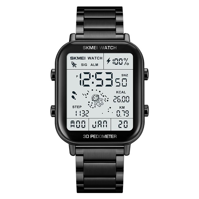 SKMEI 1888 New Design Golden Mens Digital Watch Costume Stainless Steel Band Rectangle Chrono Vintage Business Wristwatch