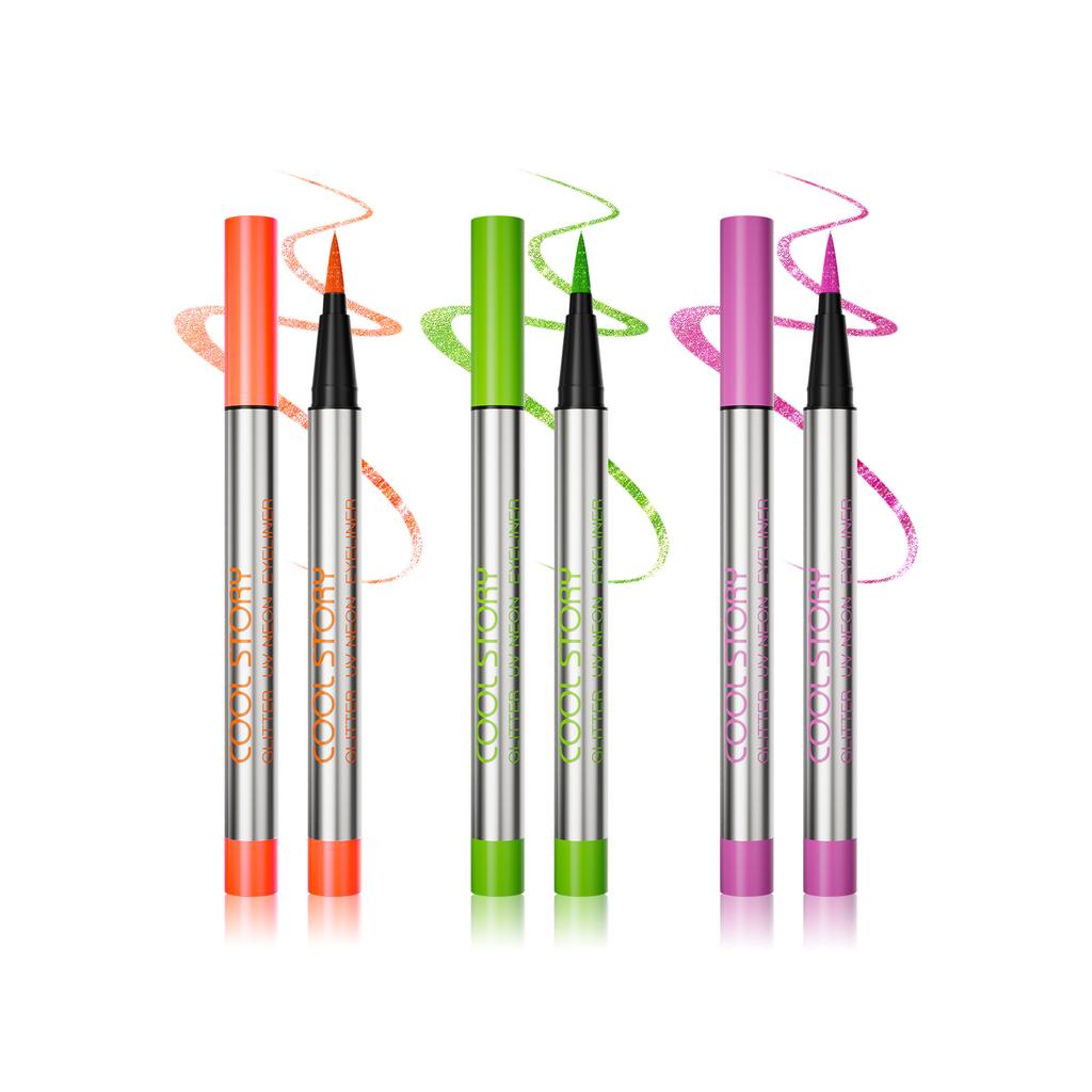 3 Pearlescent Fluorescent Eyeliner Set UV Face Color Lasting Quick Drying Waterproof Sweat Body Painting Suitable for Stage Halloween
