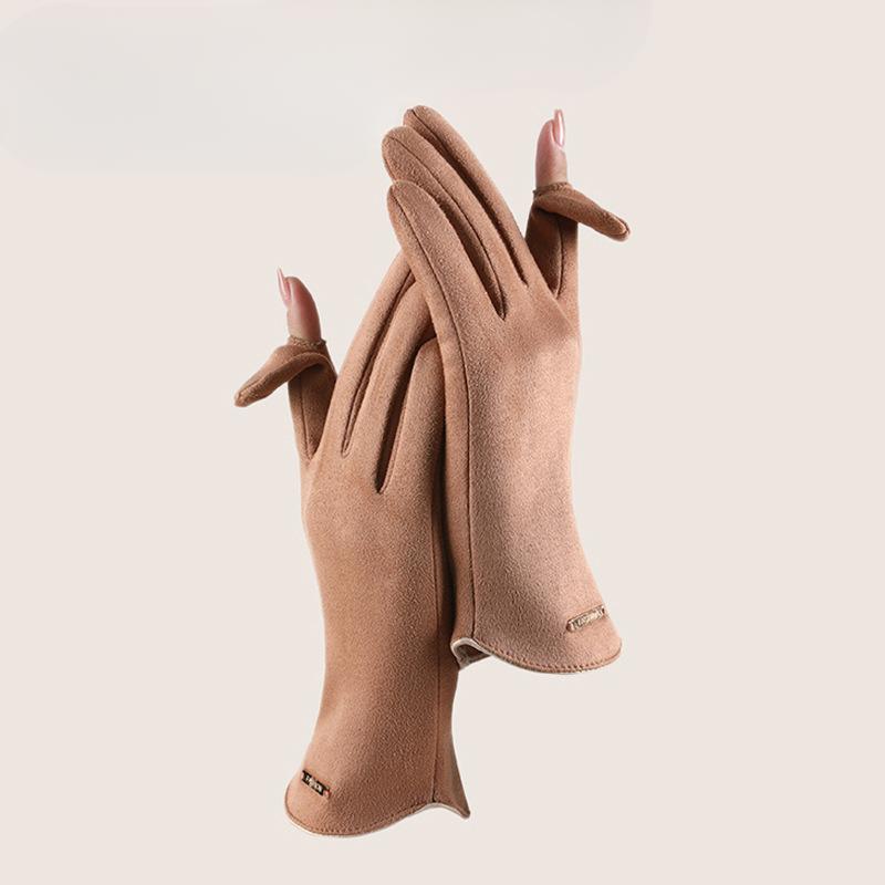 Warm Gloves for Women In Autumn and Winter Suede Warm Outdoor Electric Bike Ride Cute Student Gloves for Touch Screen