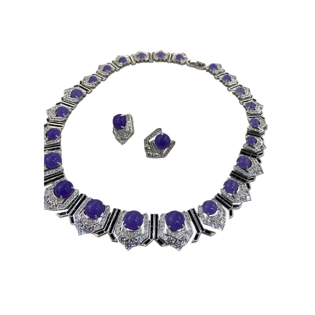 Medieval Vintage Heavy Industry Exquisite Long Sweeping Shoulder Purple Gemstone Diamond Earrings High-End Stud Earrings Luxury Necklace
