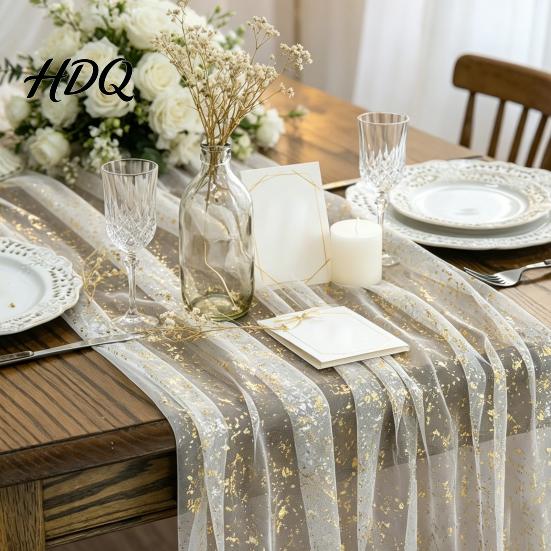 Sophisticated Table Decor Glittery Runner Sheer Flowing Tulle Elegant Runner for Home