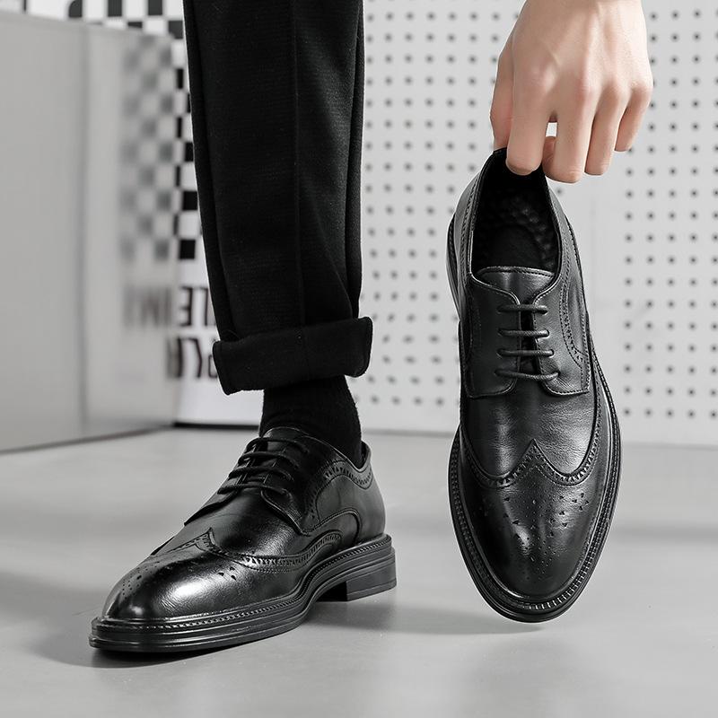Brock leather shoes men's carved suit shoes heightening wedding best man shoes-Q