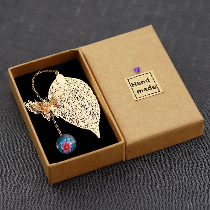 Classical Chinese Style Cicada Wing Metal Feather Bookmark with Leaf, Butterfly, and Dried Flower Accents
