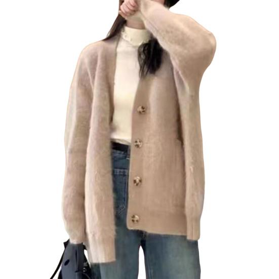 Women's Fuzzy Cardigan V Neck Button Down Oversized Fluffy Coat Fall Winter Casual Long Sleeve Slouchy Furry Sweater