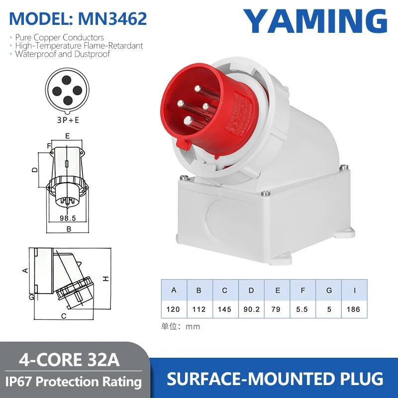 Waterproof IP67 Reverse Industrial Plug Aviation Socket Three-Phase 16/32A Connector 3-Pin 4-Pin 5-Pin Concealed Flush