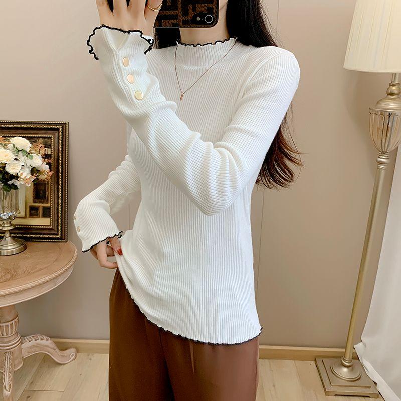 House Autumn and Winter Export European and American Women's Clothing Stringy Selvedge Round Neck Stretch Knitwear Plus Size Bottoming Sweater