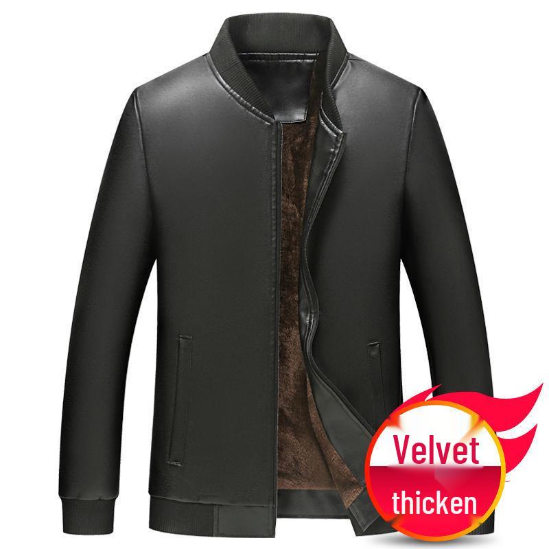 2024 Men's Fleece-Lined & Thin Style Winter Leather Jacket for Middle-Aged and Elderly